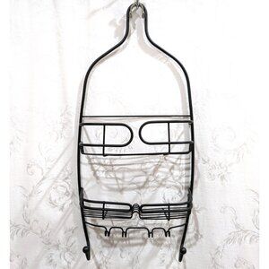 Hanging Over Shower Head Caddy Black Metal Two Shelf & Hooks Bathroom Organizer